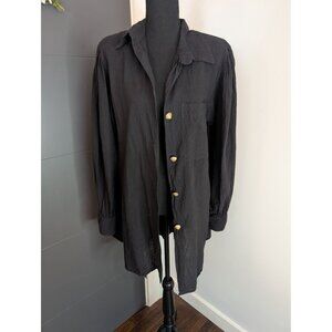 Vintage Laura Kidd Studios Black Gauzy Button-Up Tunic w/ Gold Shell Buttons: XL